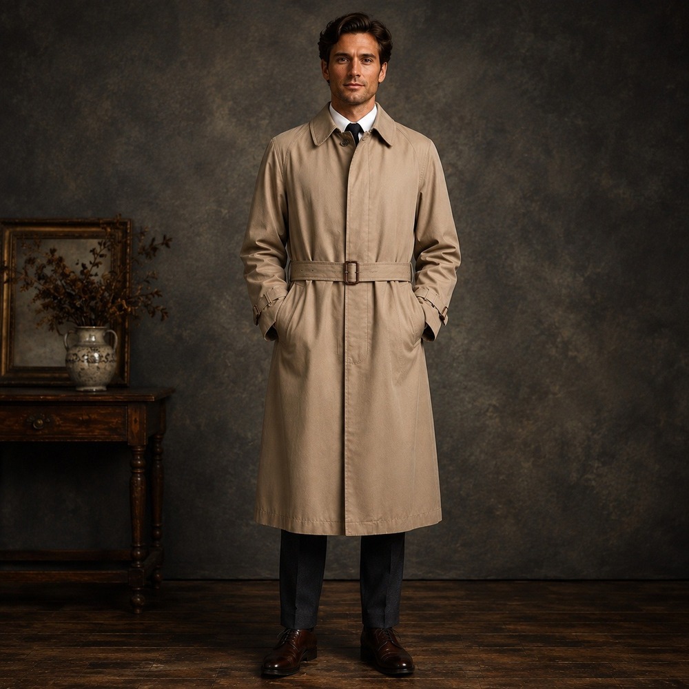 Vtg Jos A Bank Trench Coat Mens 40R Tan Belted Overcoat Wool Liner Long Heritage